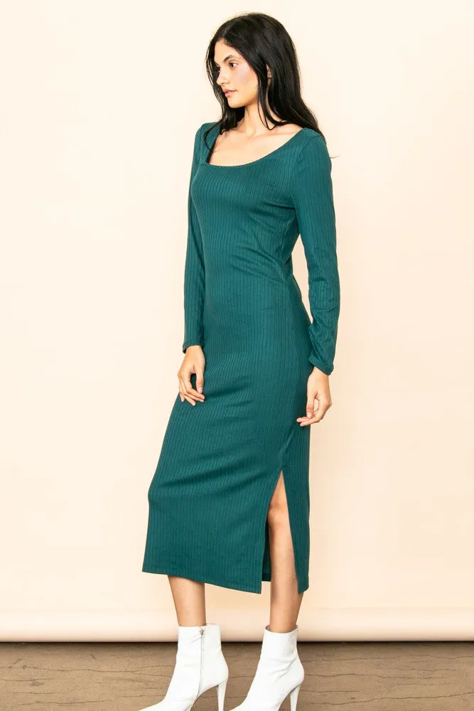 Forest Green Ribbed Side Slit Midi Dress sold by Pinkblush product image thumbnail 2