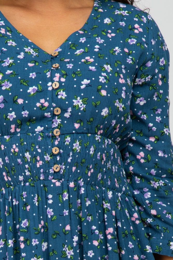 Dark Teal Floral Button Front Midi Dress sold by Pinkblush product image thumbnail 5