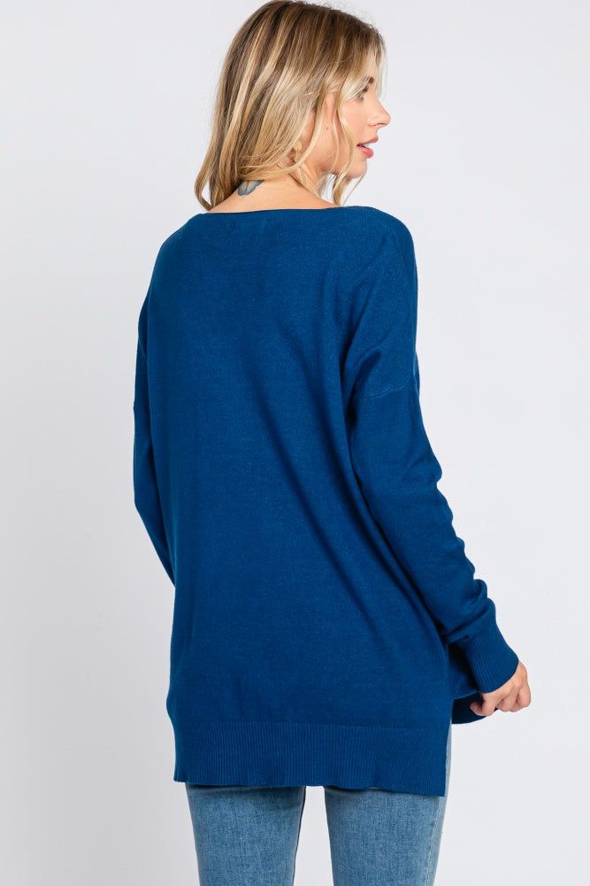 Royal Blue Long Sleeve Side Slit Sweater sold by Pinkblush product image thumbnail 3