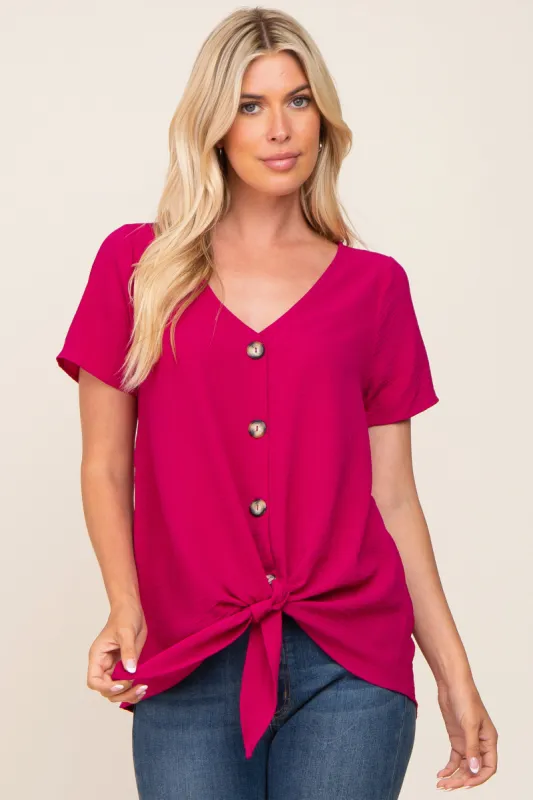 Magenta Button Tie Front Top sold by Pinkblush