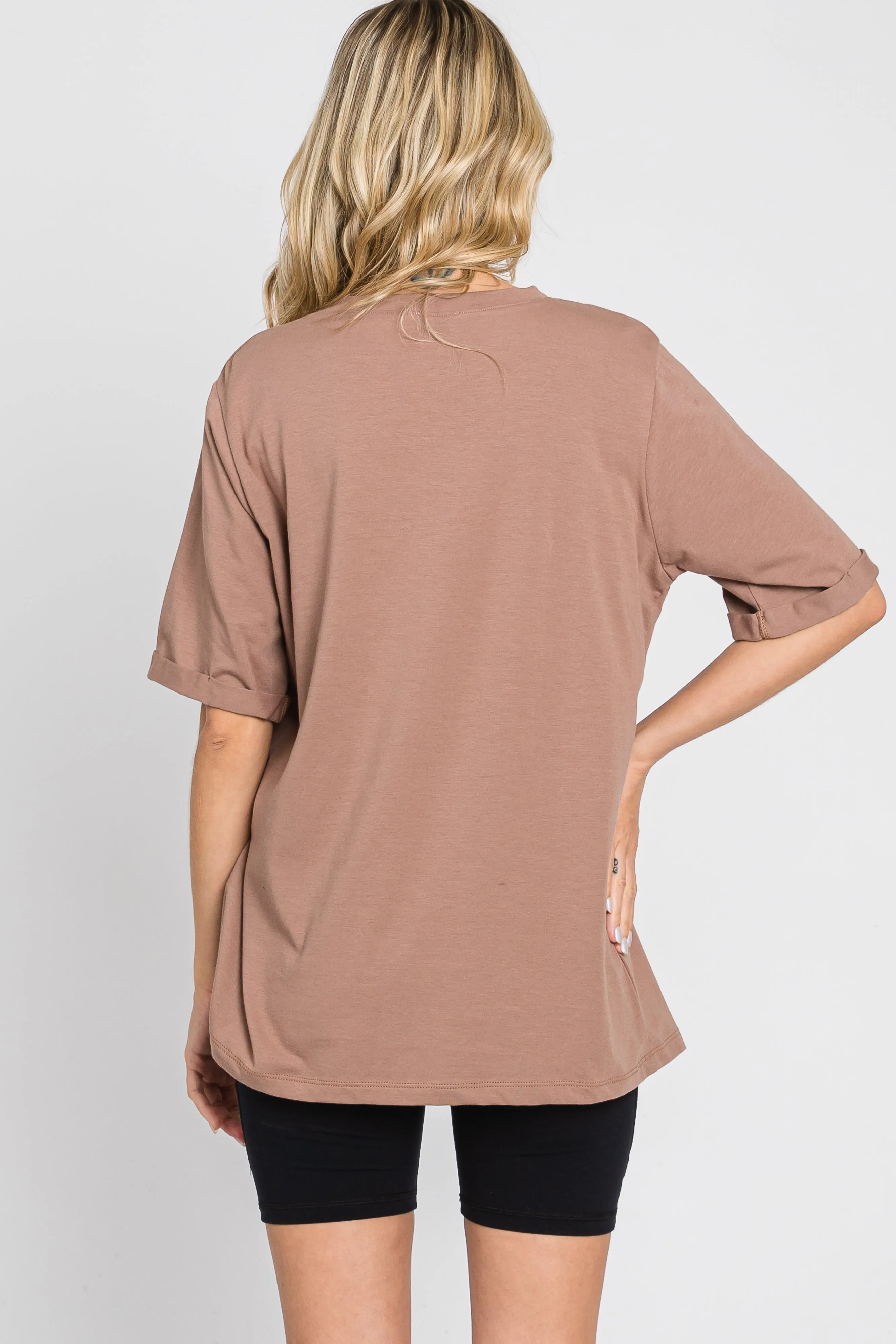 Mocha Oversized Front Pocket Cuffed Short Sleeve Top sold by Pinkblush product image thumbnail 3