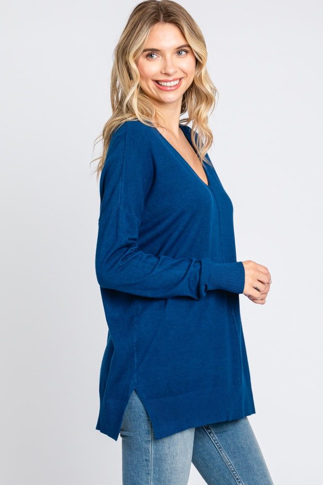 Royal Blue Long Sleeve Side Slit Sweater sold by Pinkblush product image thumbnail 2