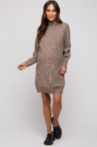Mocha Mock Neck Maternity Sweater Dress sold by Pinkblush