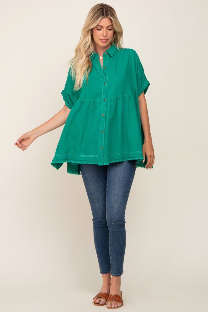 Green Button Up Contrast Stitch Short Sleeve Top sold by Pinkblush product image thumbnail 4