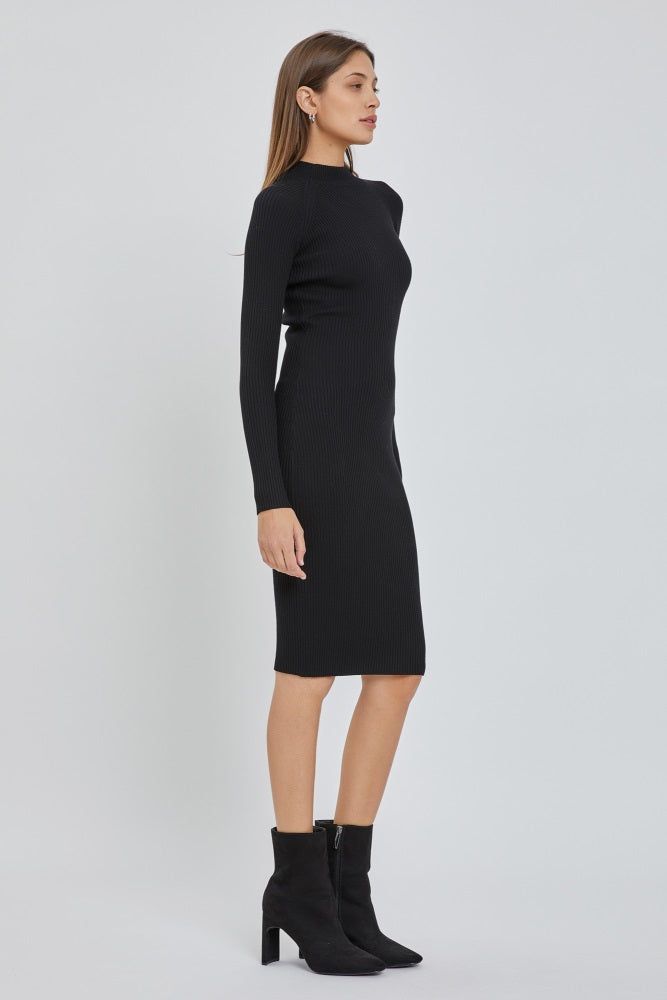 Black Ribbed Fitted Mock Neck Long Sleeve Dress sold by Pinkblush product image thumbnail 3