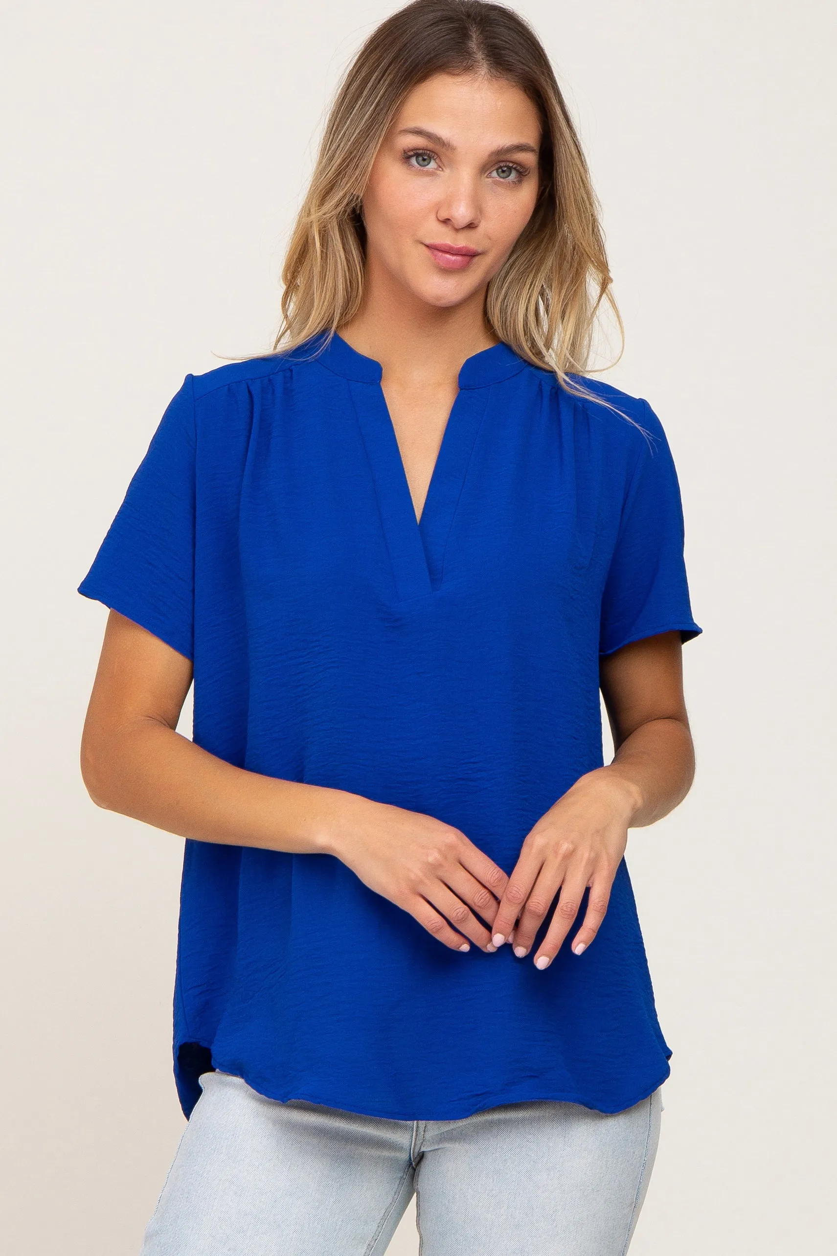 Blue Short Sleeve V-Neck Blouse sold by Pinkblush product image thumbnail 2