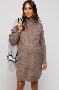 Mocha Mock Neck Maternity Sweater Dress sold by Pinkblush