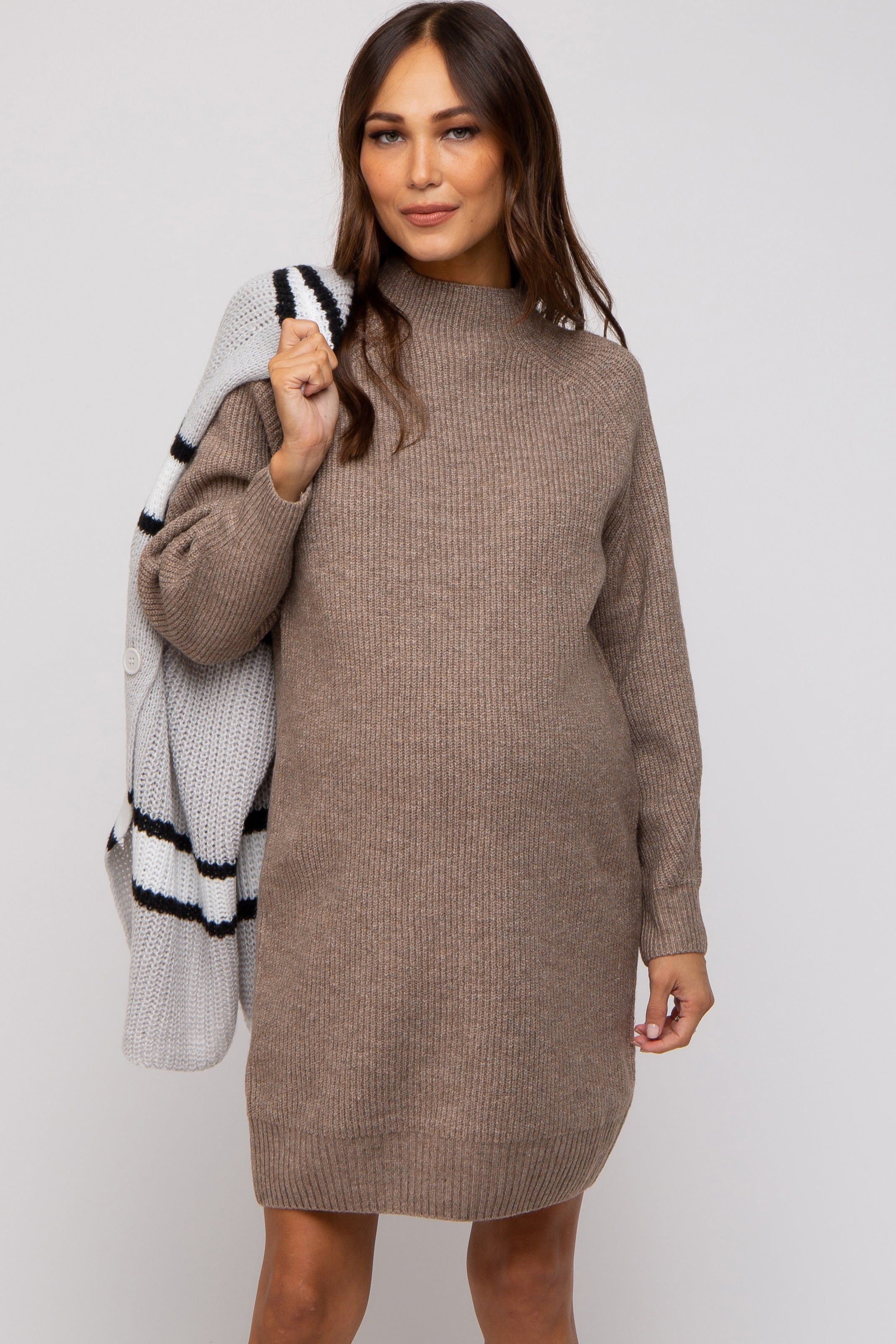 Mocha Mock Neck Maternity Sweater Dress sold by Pinkblush product image thumbnail 2