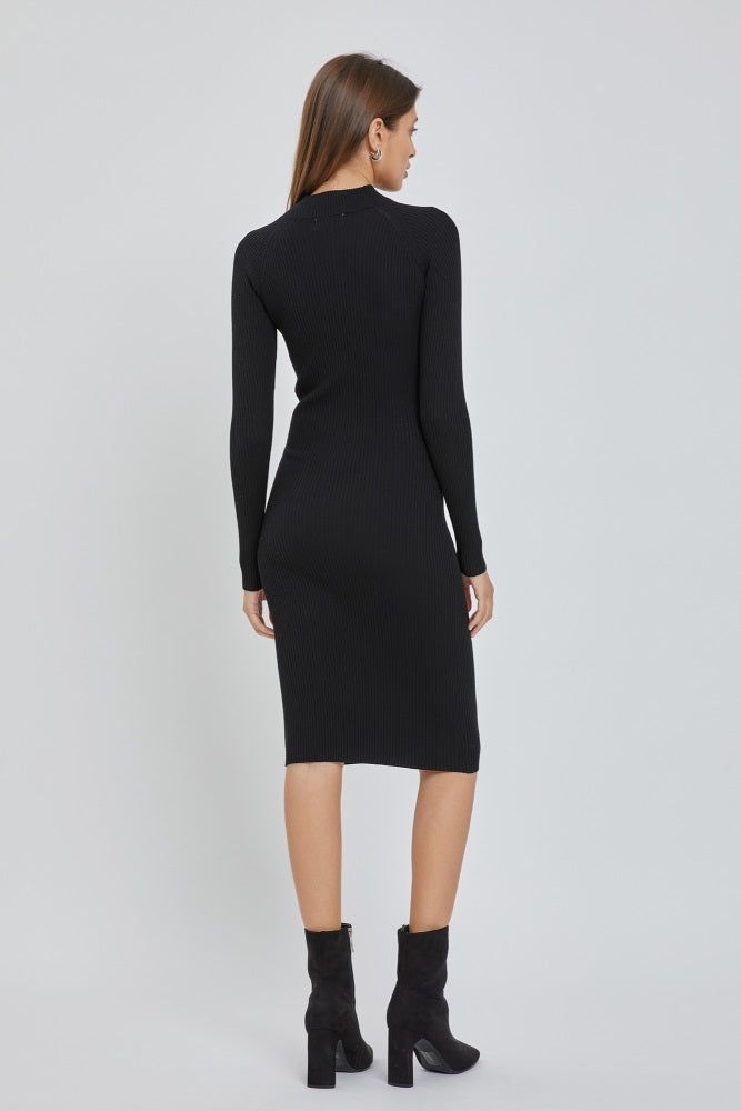 Black Ribbed Fitted Mock Neck Long Sleeve Dress sold by Pinkblush product image thumbnail 4