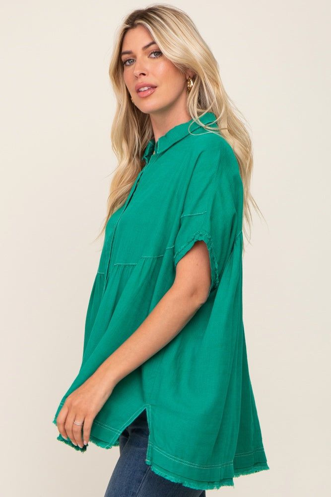 Green Button Up Contrast Stitch Short Sleeve Top sold by Pinkblush product image thumbnail 2