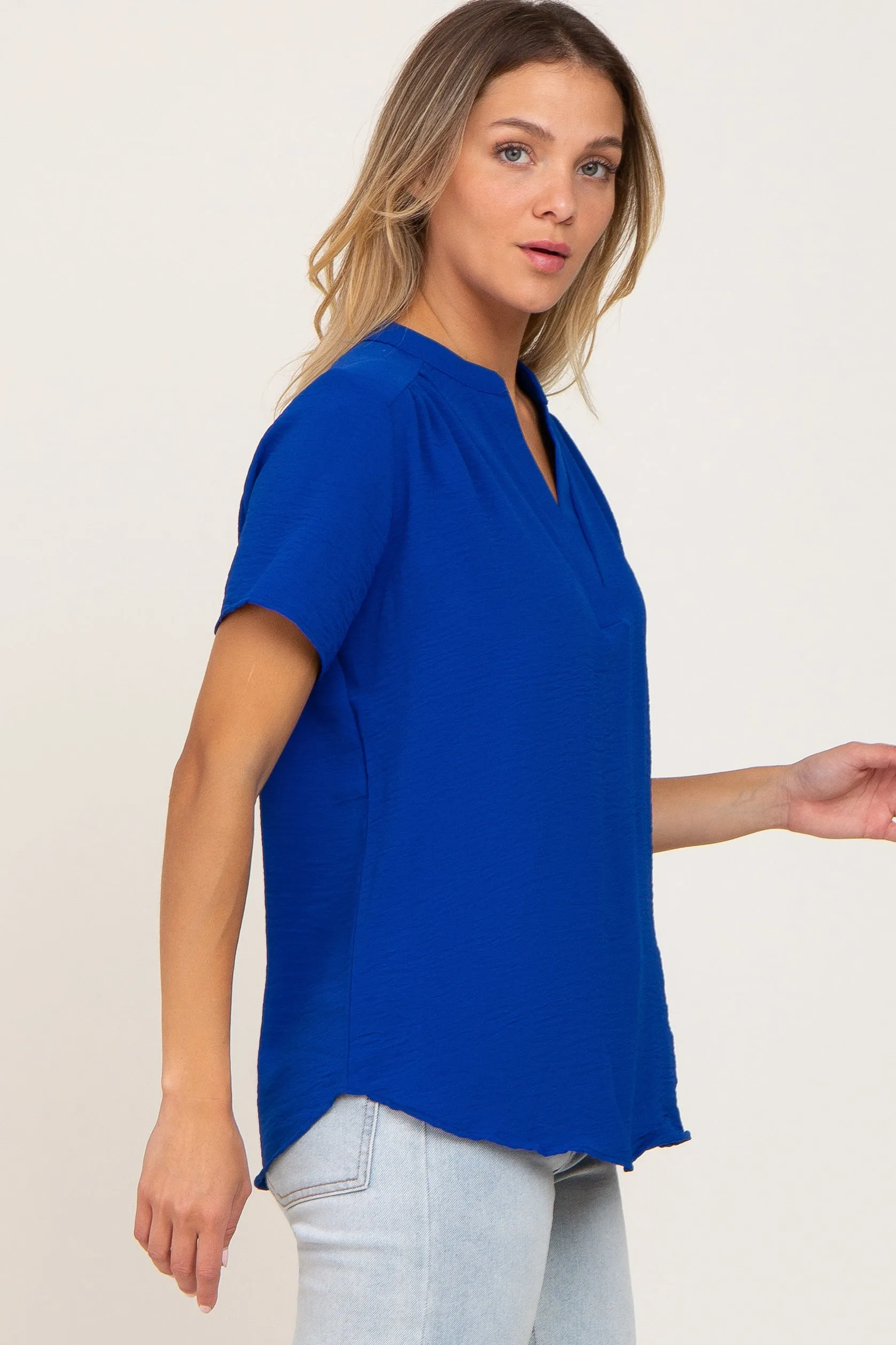 Blue Short Sleeve V-Neck Blouse sold by Pinkblush product image thumbnail 3