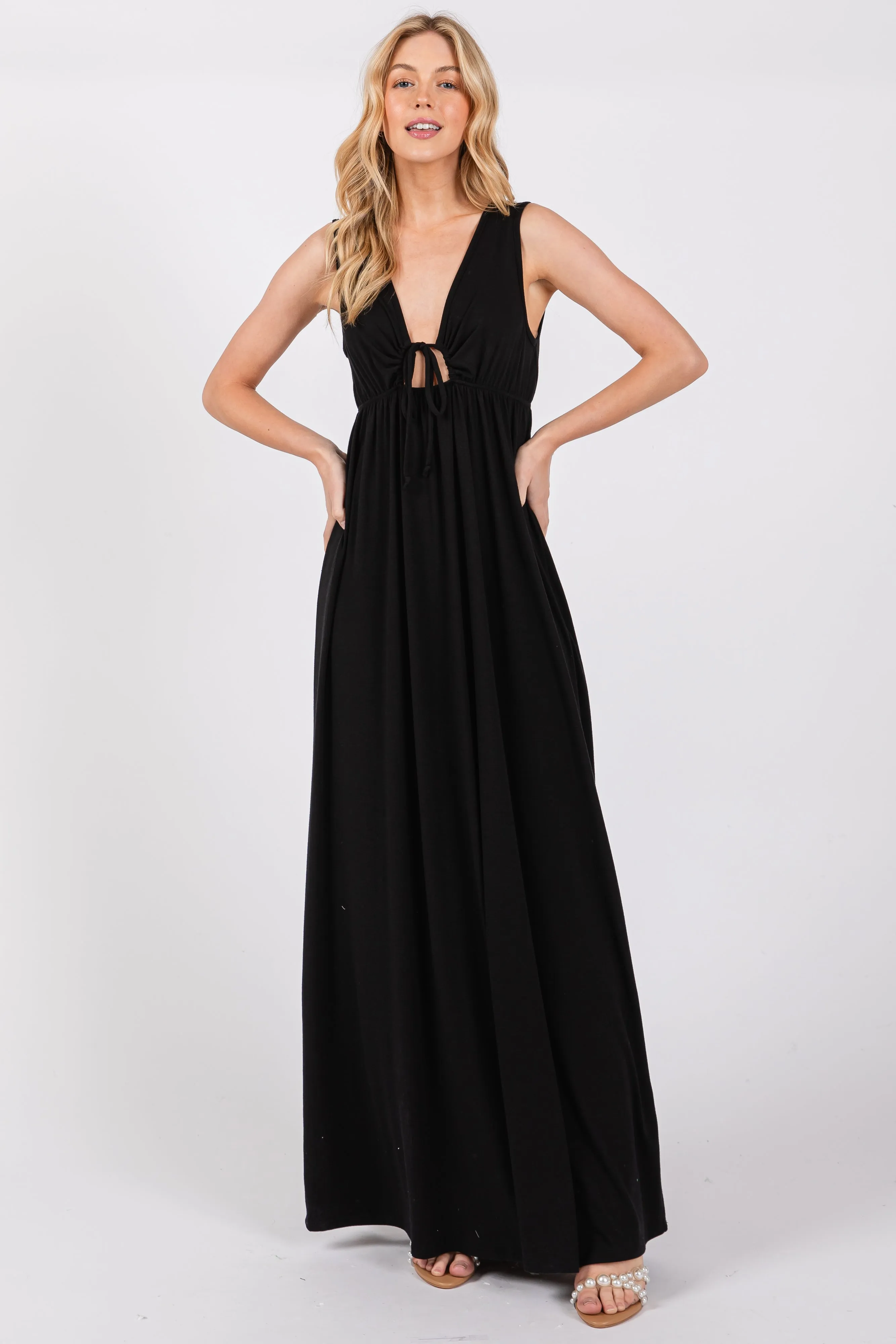 Charcoal Front Tie Cutout Sleeveless Maternity Maxi Dress sold by Pinkblush product image thumbnail 3