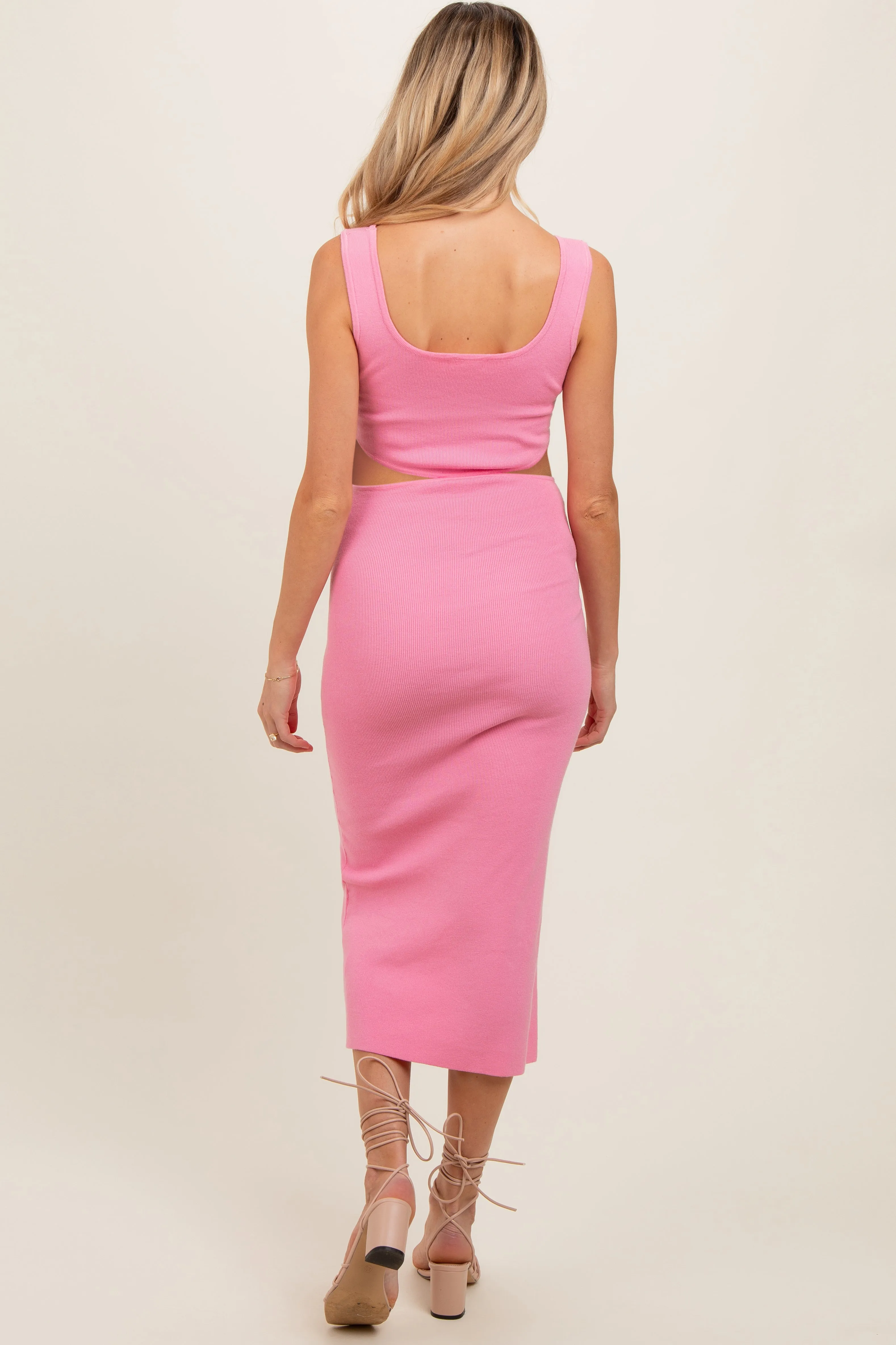 Pink Sleeveless Side Cutout Maternity Midi Dress sold by Pinkblush product image thumbnail 2