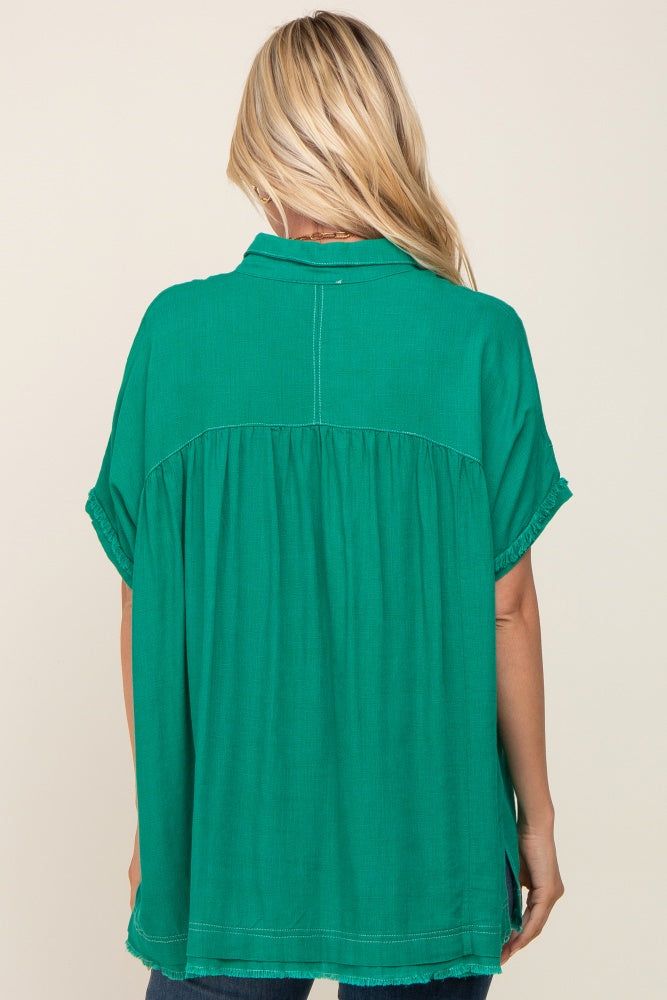 Green Button Up Contrast Stitch Short Sleeve Top sold by Pinkblush product image thumbnail 3