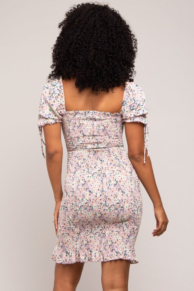 Mauve Floral Smocked Mini Dress sold by Pinkblush product image thumbnail 3