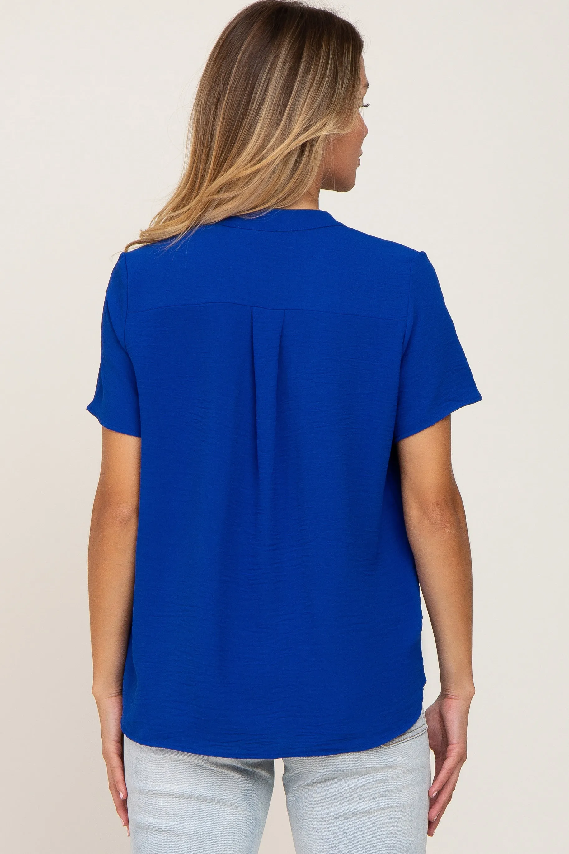 Blue Short Sleeve V-Neck Blouse sold by Pinkblush product image thumbnail 4