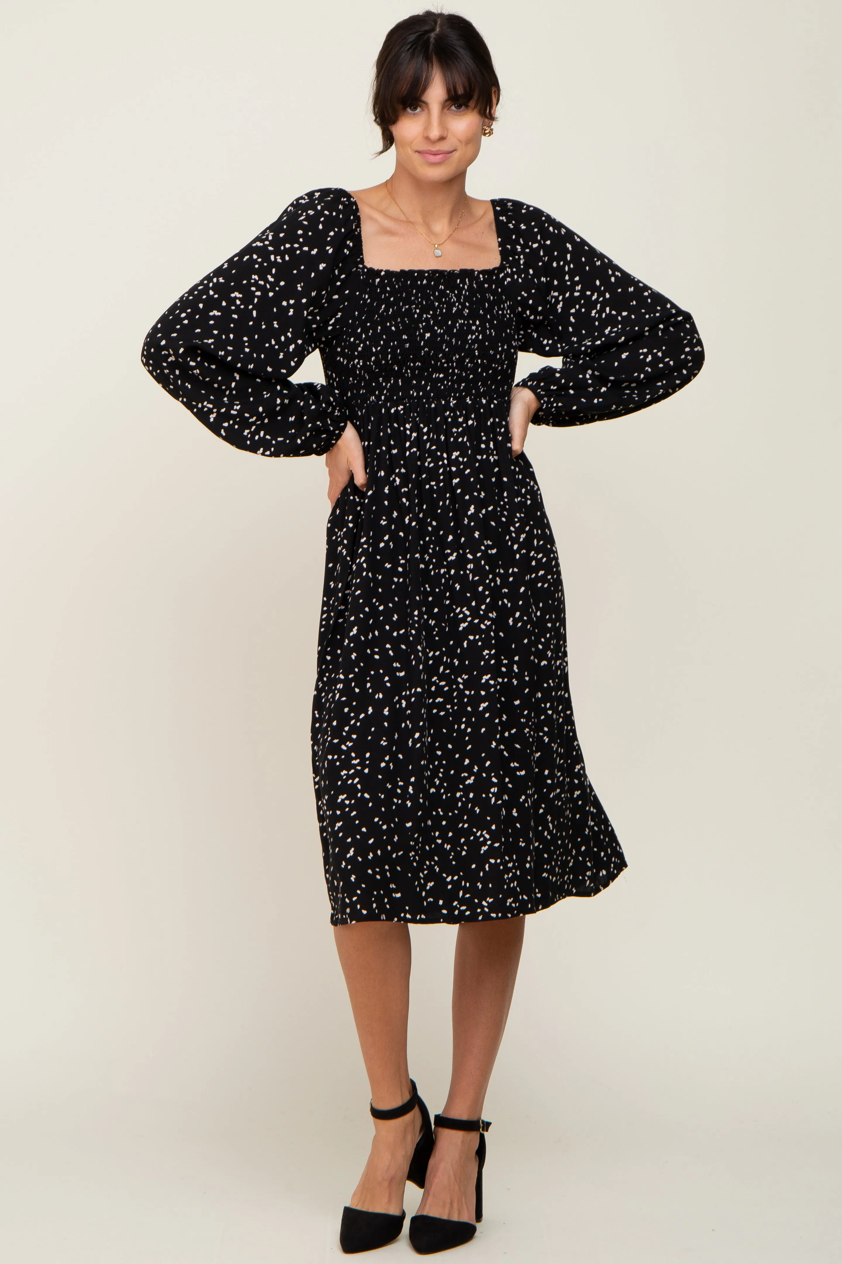 Black Printed Long Sleeve Midi Dress sold by Pinkblush product image thumbnail 5