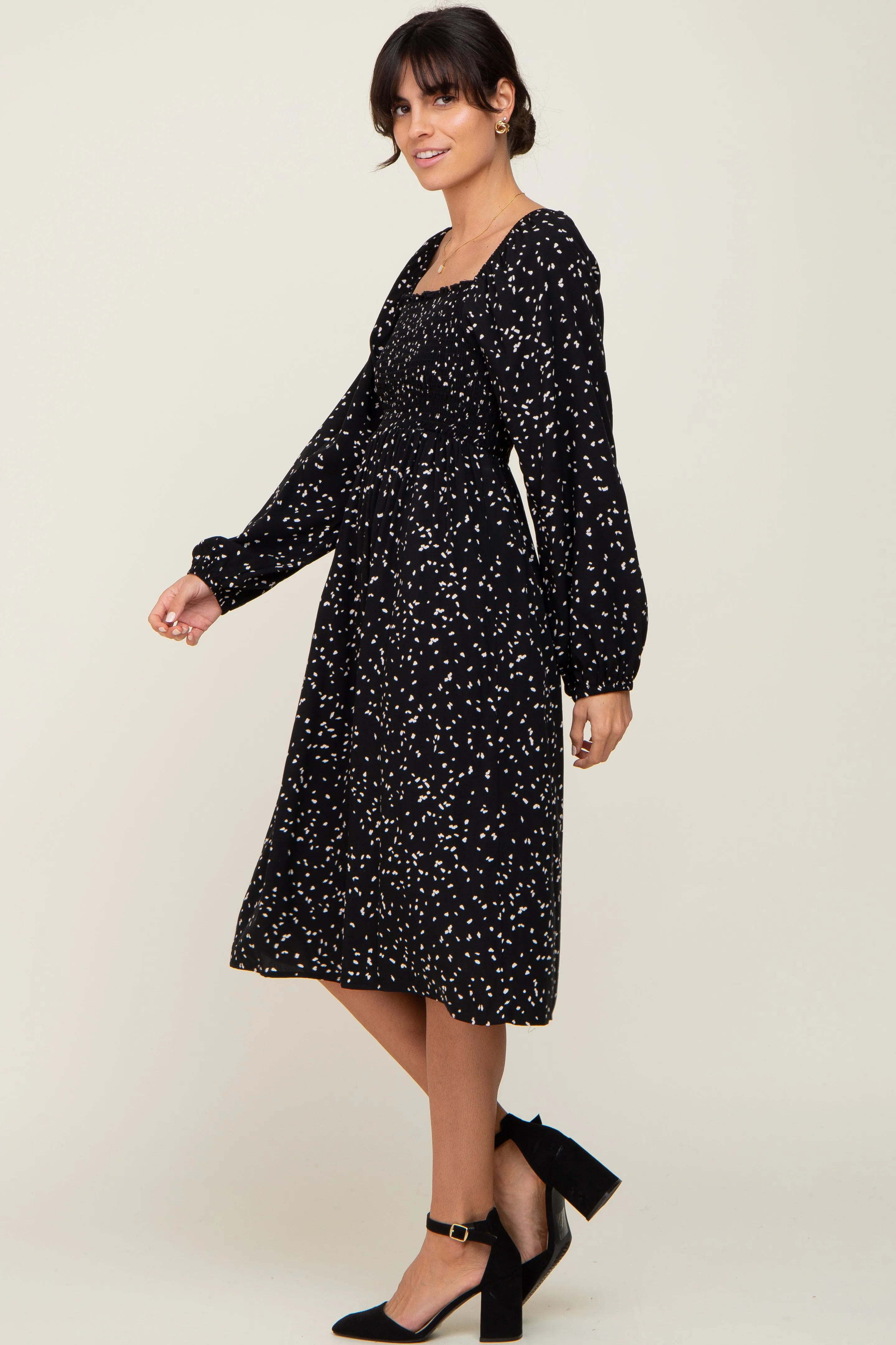 Black Printed Long Sleeve Midi Dress sold by Pinkblush product image thumbnail 2