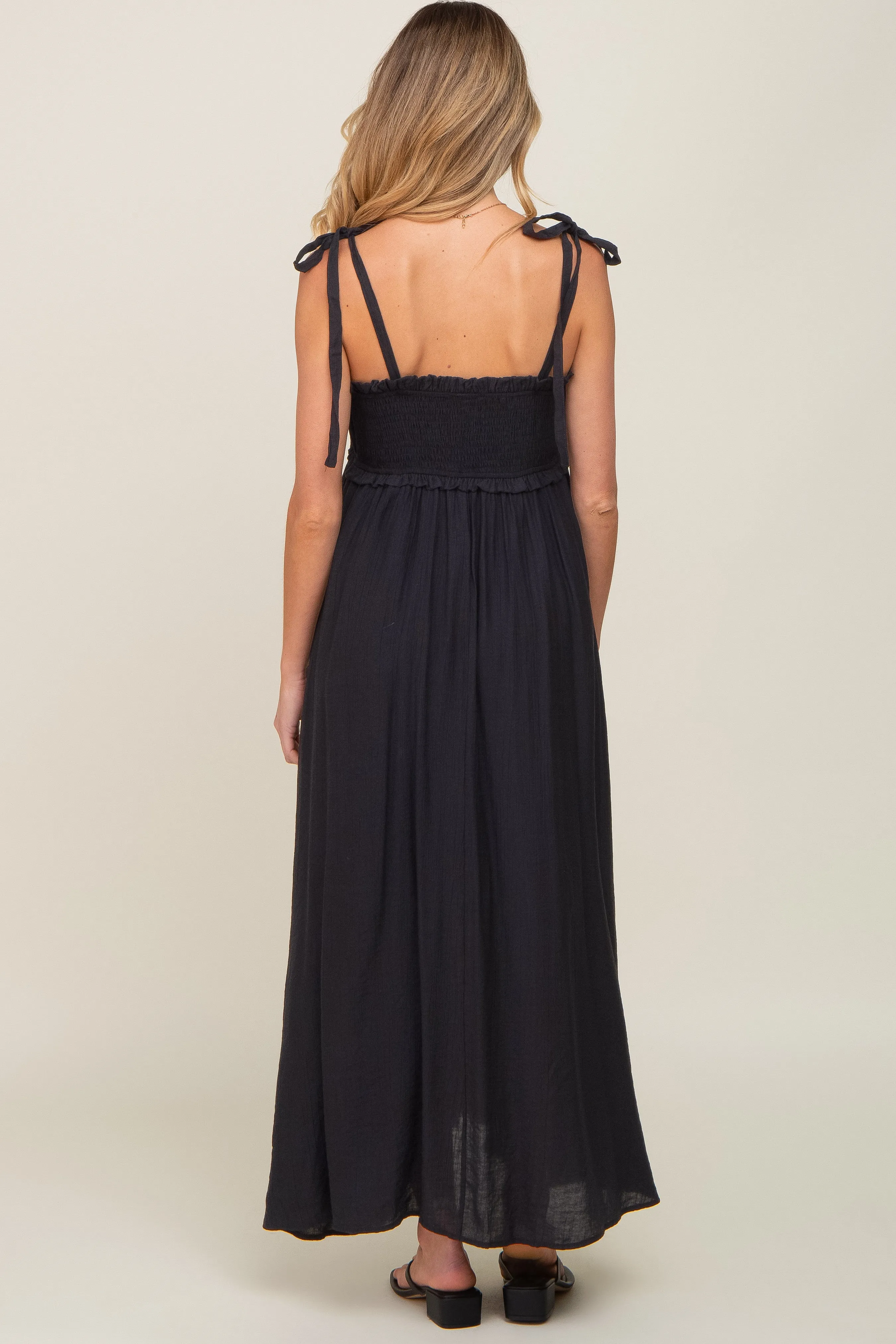Black Sleeveless Ruffle Trim Maternity Maxi Dress sold by Pinkblush product image thumbnail 3