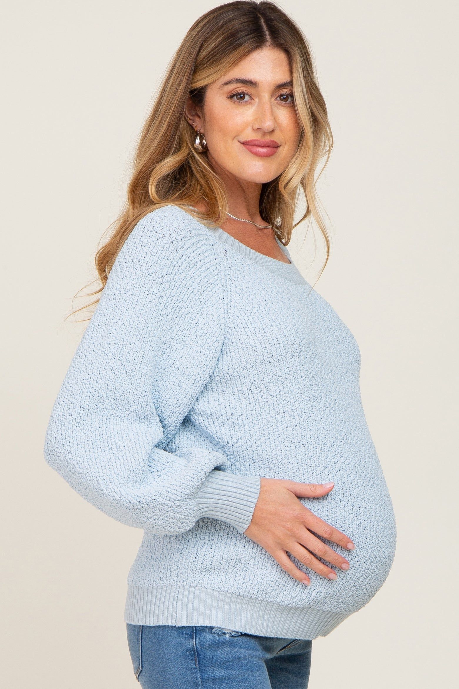 Light Blue Popcorn Knit Raglan Maternity Sweater sold by Pinkblush product image thumbnail 2