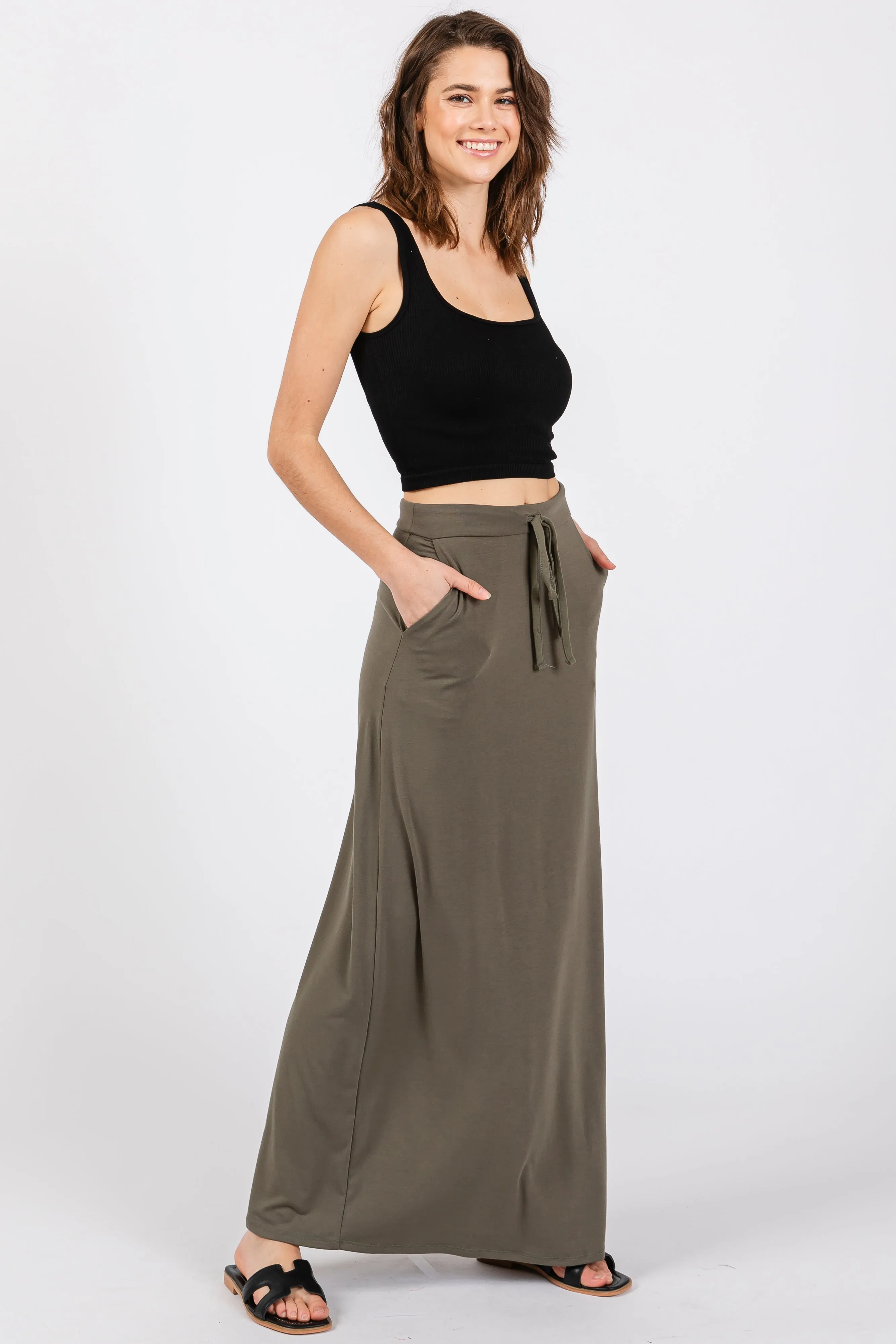 Light Olive Drawstring Maxi Skirt sold by Pinkblush product image thumbnail 2