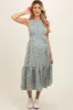 Teal Floral Smocked Ruffle Hem Sleeveless Maternity Midi Dress sold by Pinkblush