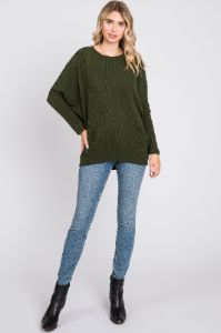 Olive Ribbed Brushed Knit Dolman Sleeve Top sold by Pinkblush