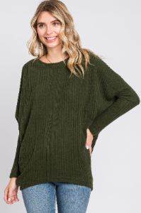 Olive Ribbed Brushed Knit Dolman Sleeve Top sold by Pinkblush