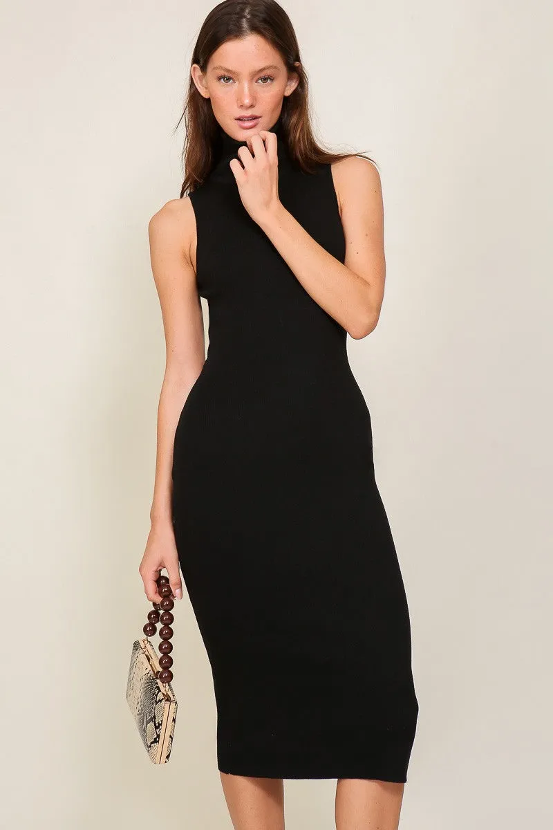 Black Knit Fitted Turtleneck Midi Dress sold by Pinkblush product image thumbnail 2