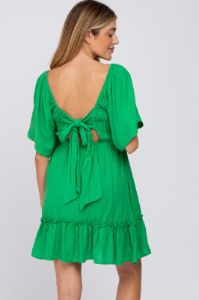 Green Smocked Tie Back Maternity Mini Dress sold by Pinkblush
