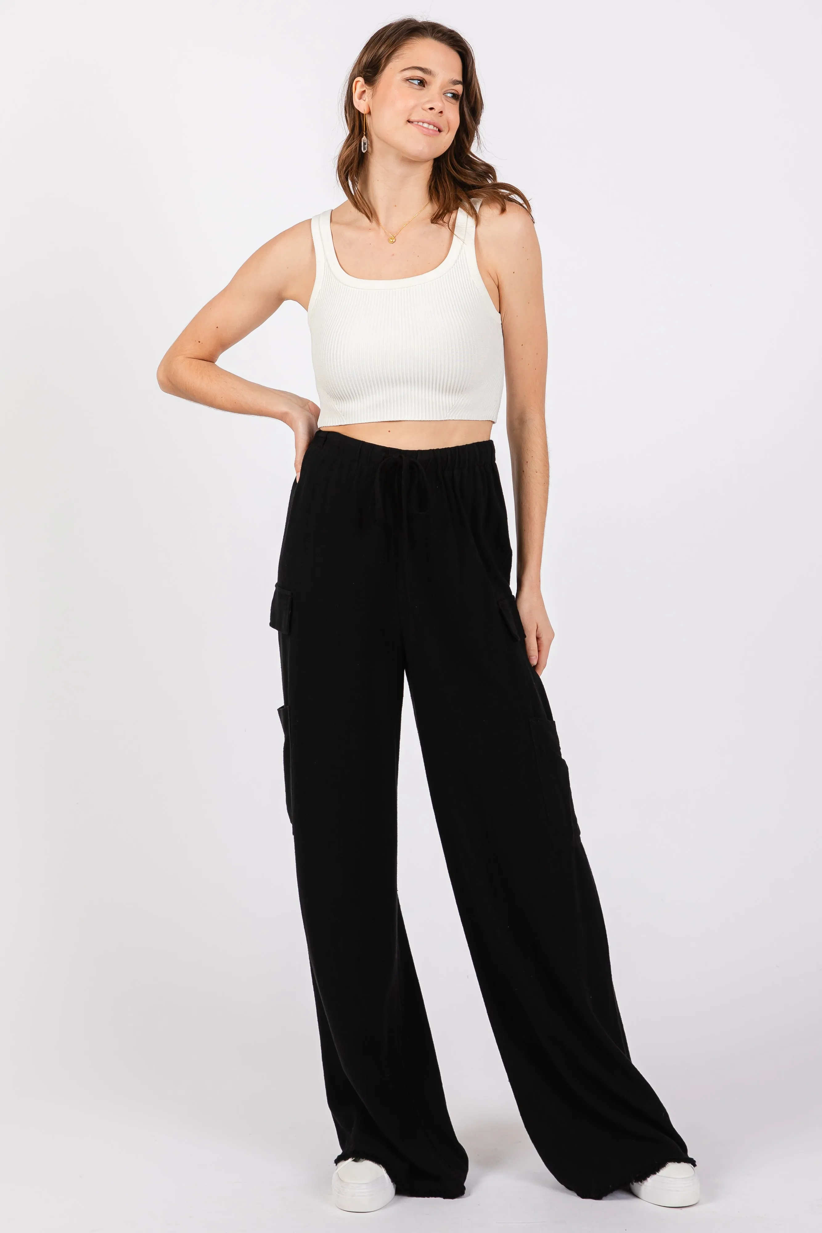 Black Pocketed Drawstring Pants sold by Pinkblush
