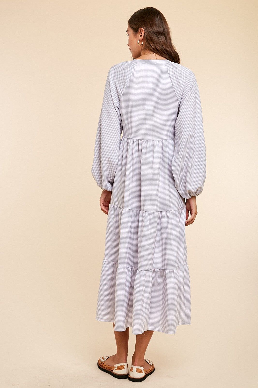 Grey Gingham Print Button Down Midi Dress sold by Pinkblush product image thumbnail 5