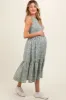 Teal Floral Smocked Ruffle Hem Sleeveless Maternity Midi Dress sold by Pinkblush