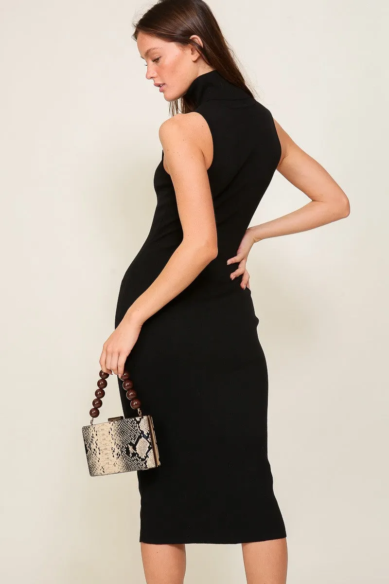 Black Knit Fitted Turtleneck Midi Dress sold by Pinkblush product image thumbnail 3