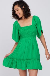 Green Smocked Tie Back Maternity Mini Dress sold by Pinkblush