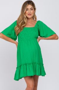 Green Smocked Tie Back Maternity Mini Dress sold by Pinkblush
