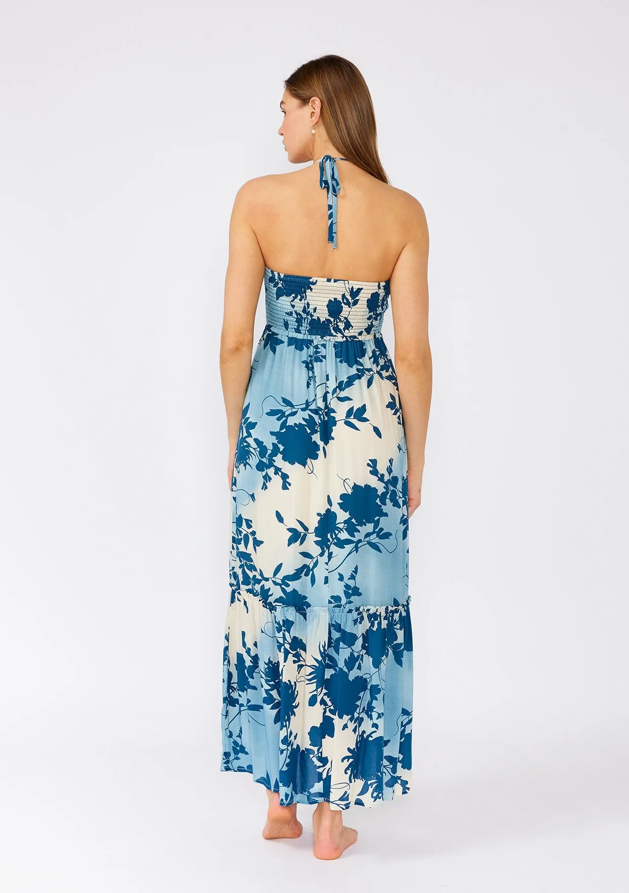 Blue Floral Smocked Halter Maxi Dress sold by Pinkblush product image thumbnail 3
