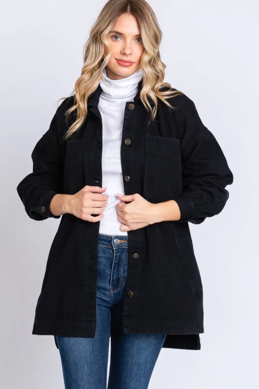 Black Denim Button Down Button Down Jacket sold by Pinkblush