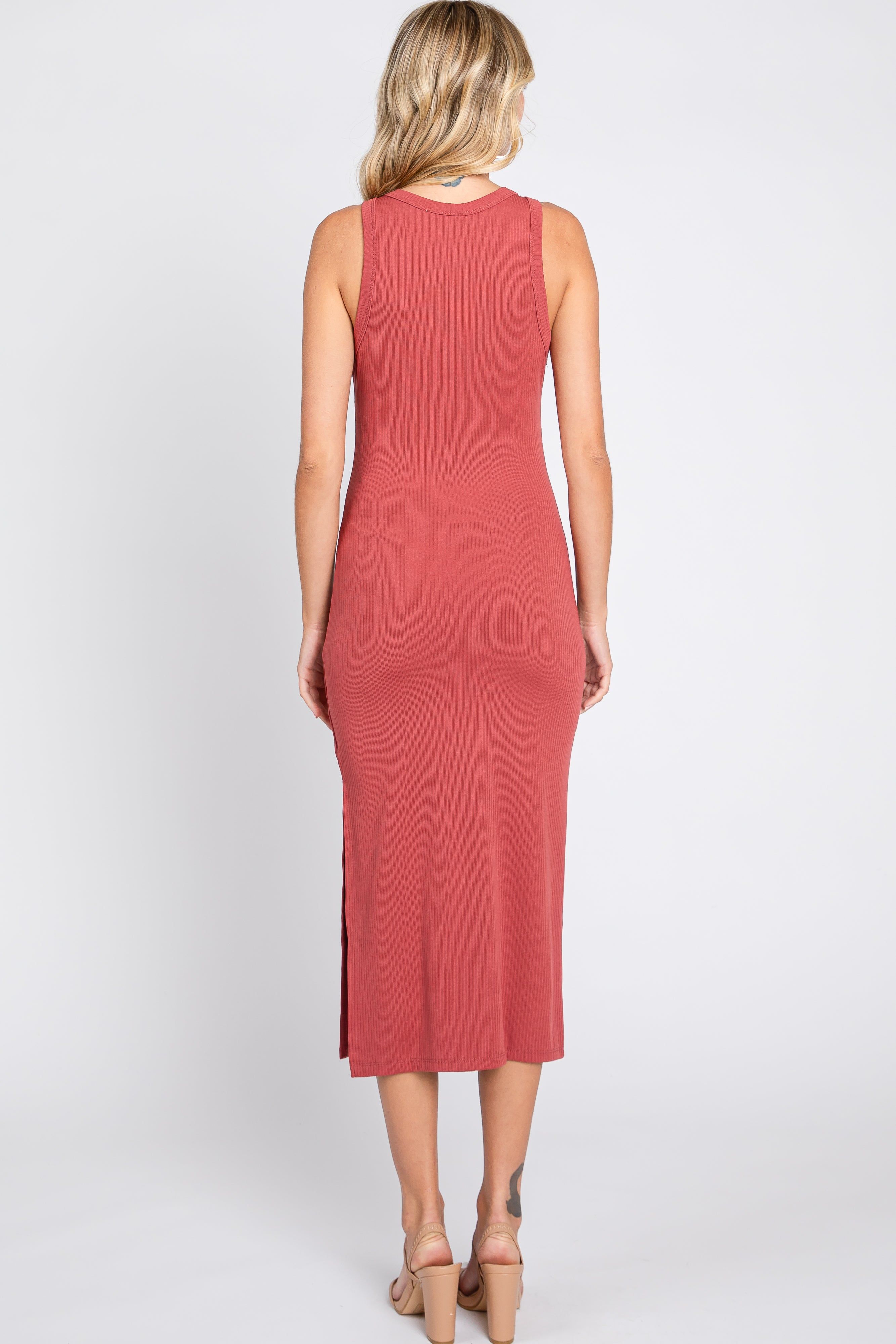 Burgundy Sleeveless Ribbed Midi Dress sold by Pinkblush product image thumbnail 3