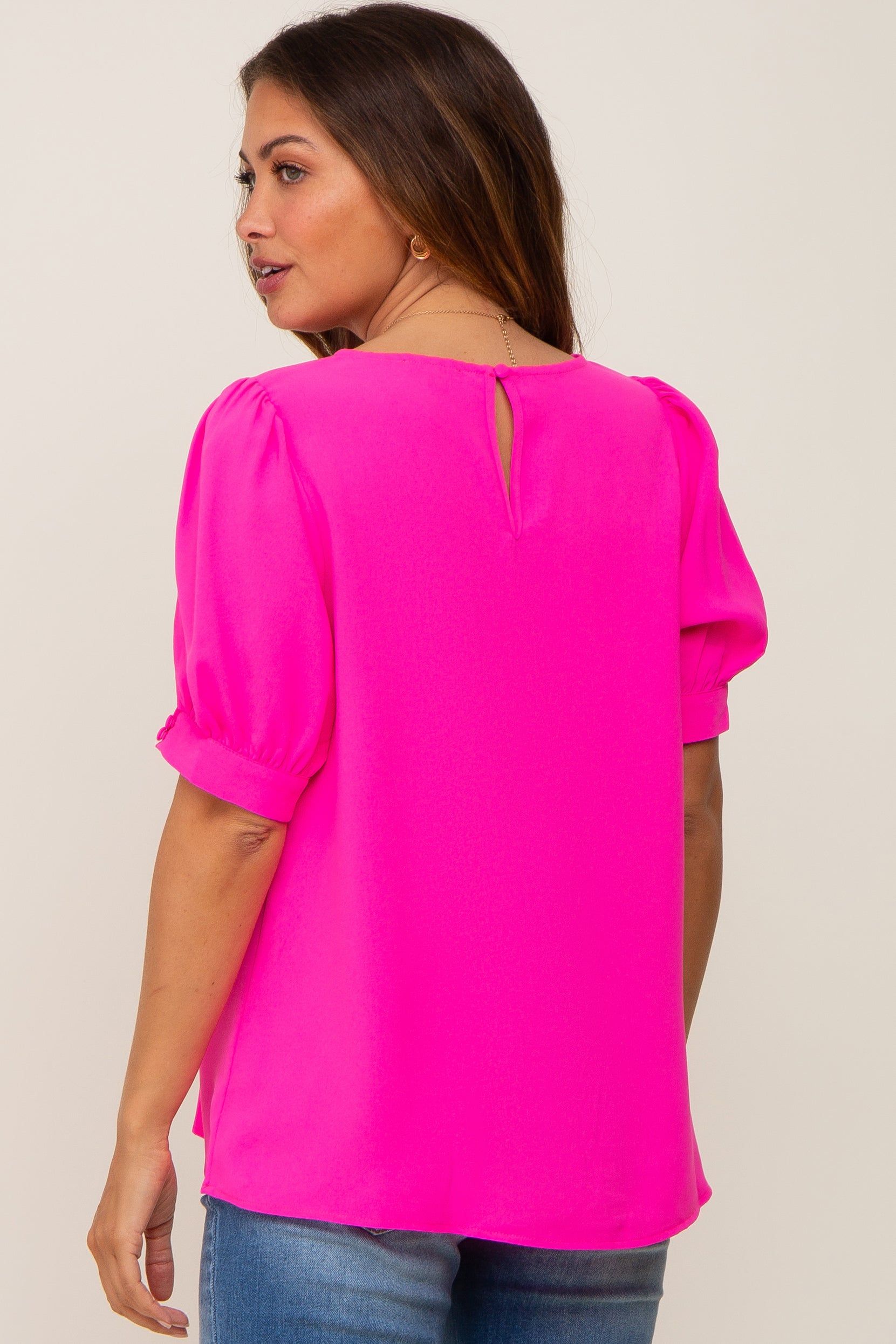 Fuchsia Puff Sleeve Maternity Blouse sold by Pinkblush product image thumbnail 4