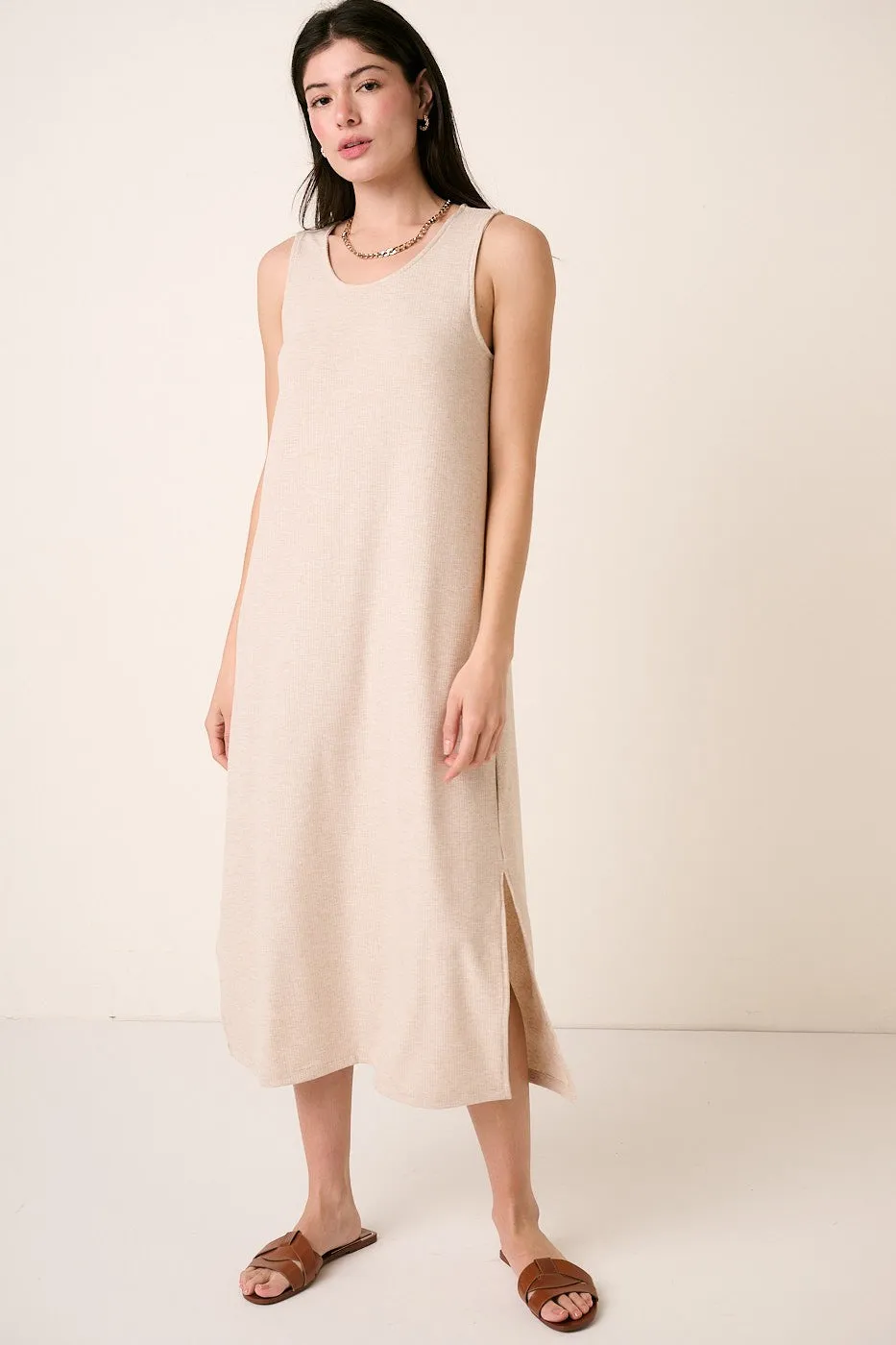 Beige Ribbed Sleeveless Midi Dress sold by Pinkblush