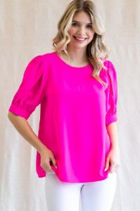 Fuchsia Puff Sleeve Maternity Blouse sold by Pinkblush