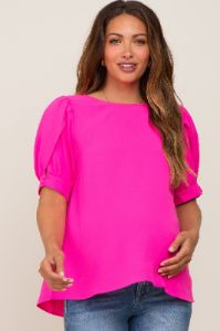 Fuchsia Puff Sleeve Maternity Blouse sold by Pinkblush