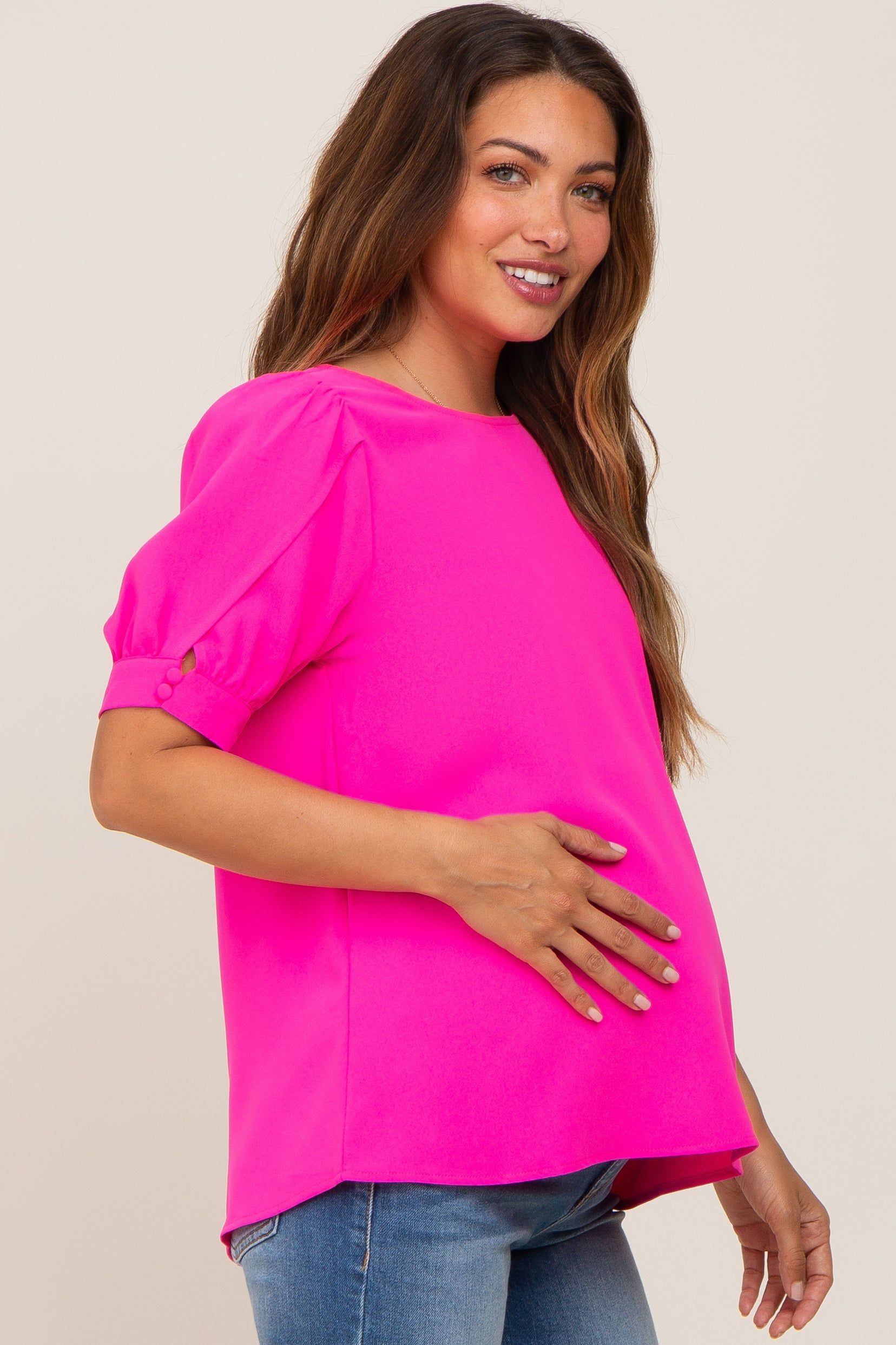 Fuchsia Puff Sleeve Maternity Blouse sold by Pinkblush product image thumbnail 3