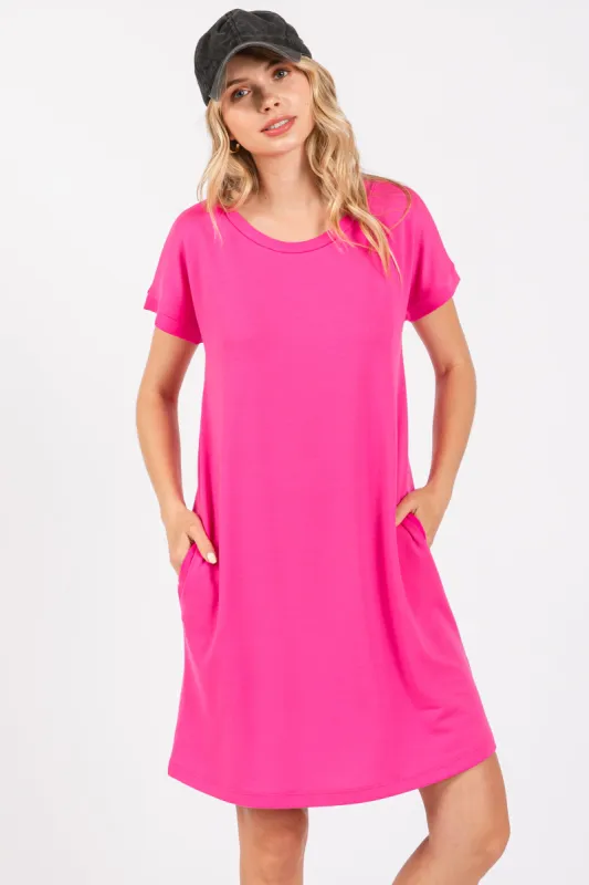 Hot Pink Short Sleeve T-Shirt Dress sold by Pinkblush
