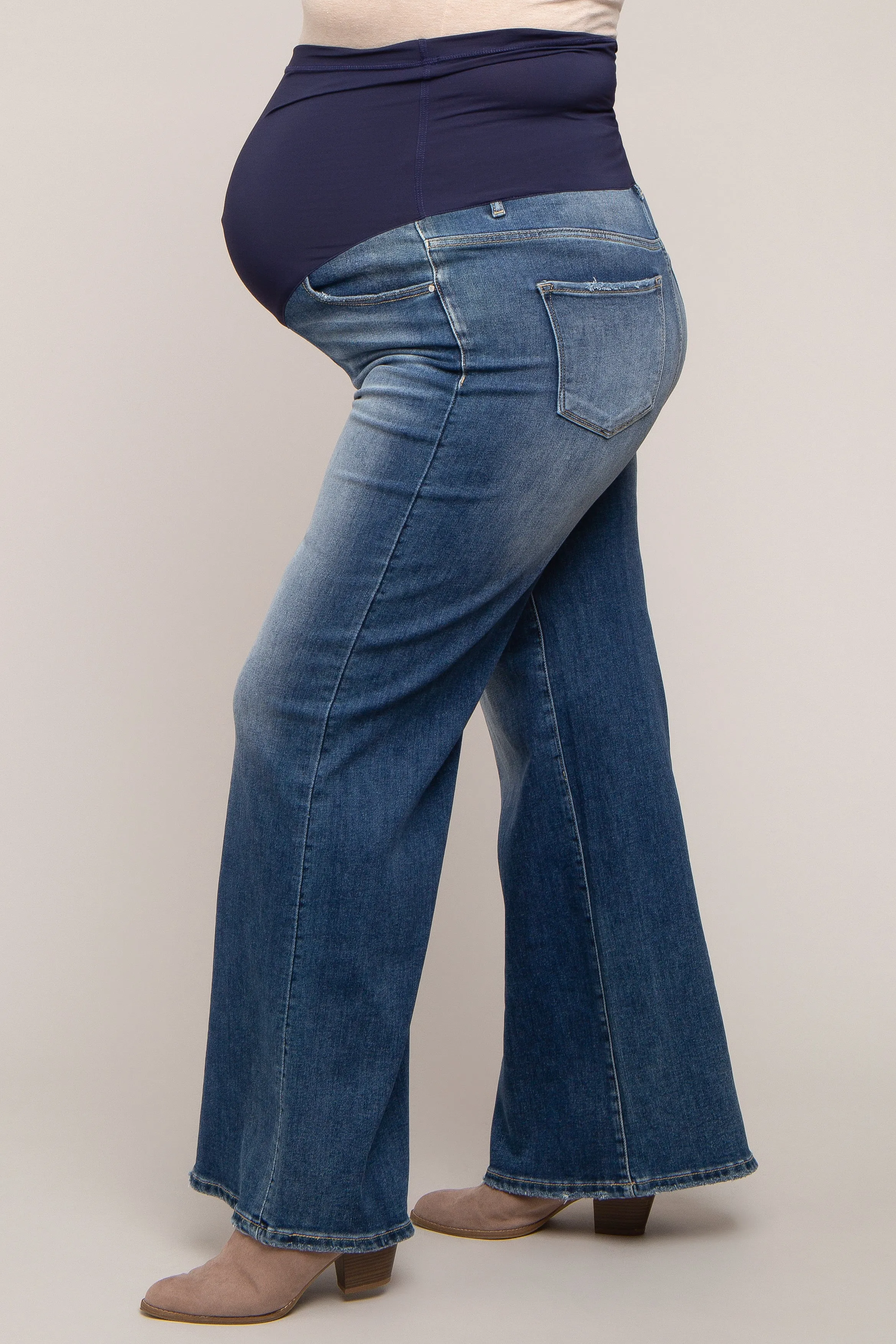 Navy Blue Maternity Plus Wide Leg Jeans sold by Pinkblush product image thumbnail 3