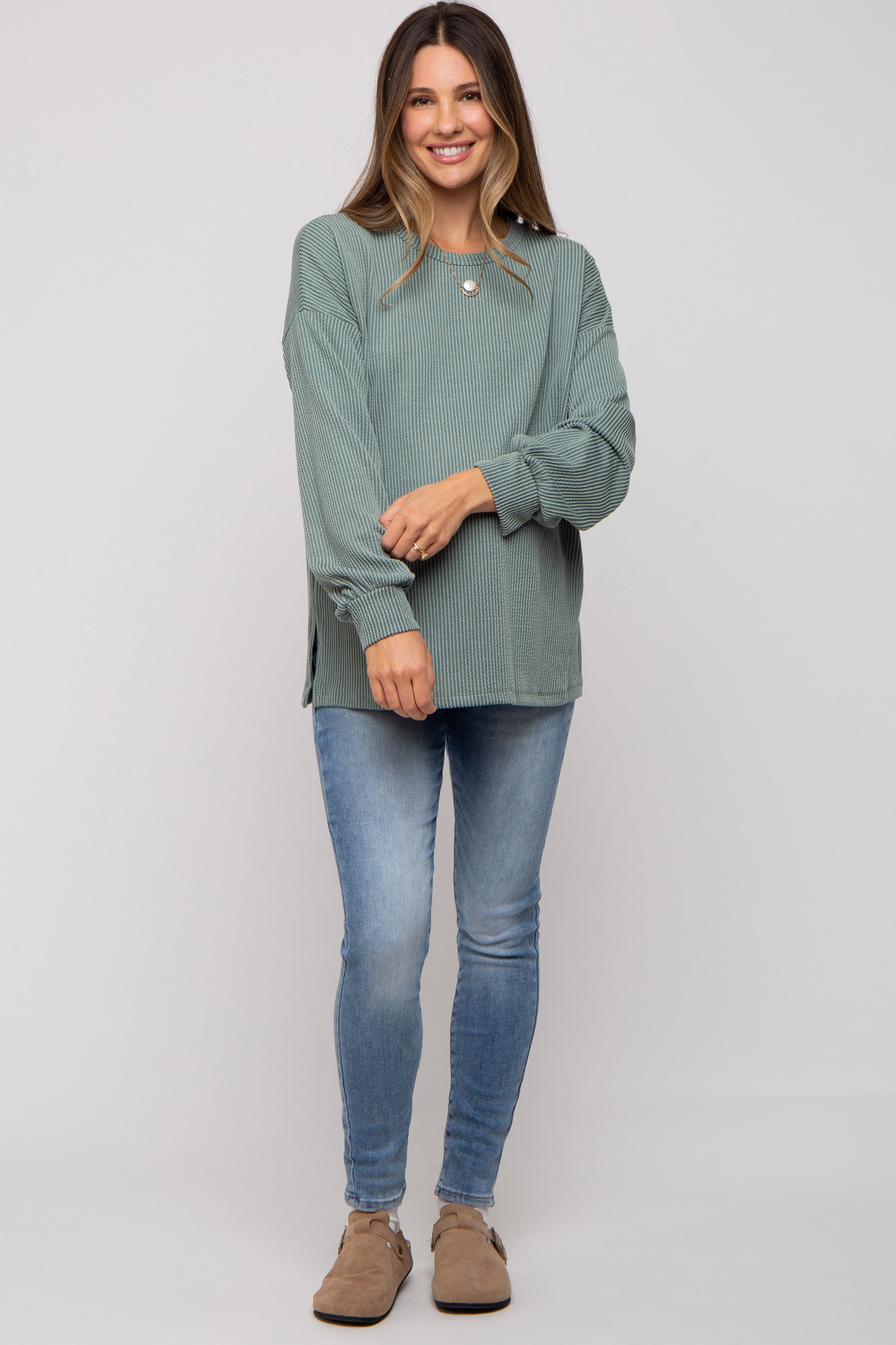 Light Olive Ribbed Long Sleeve Maternity Top sold by Pinkblush product image thumbnail 5