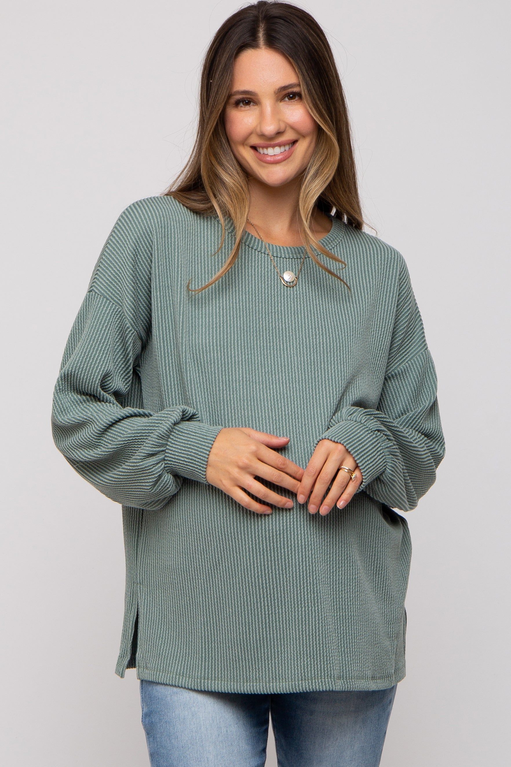 Light Olive Ribbed Long Sleeve Maternity Top sold by Pinkblush product image thumbnail 2