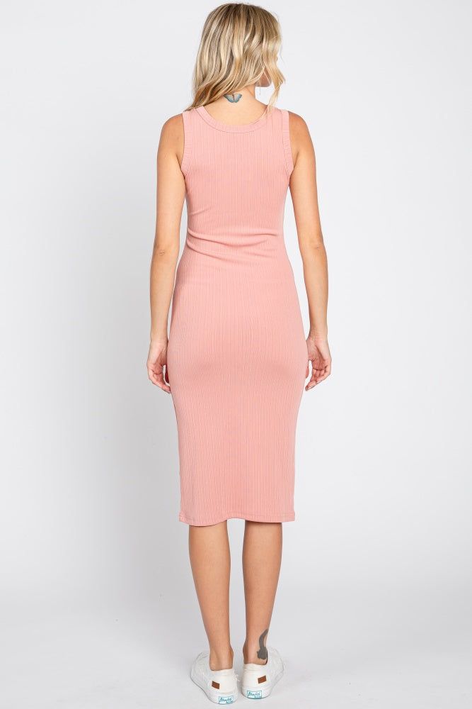 Light Pink Ribbed Fitted Midi Dress sold by Pinkblush product image thumbnail 3