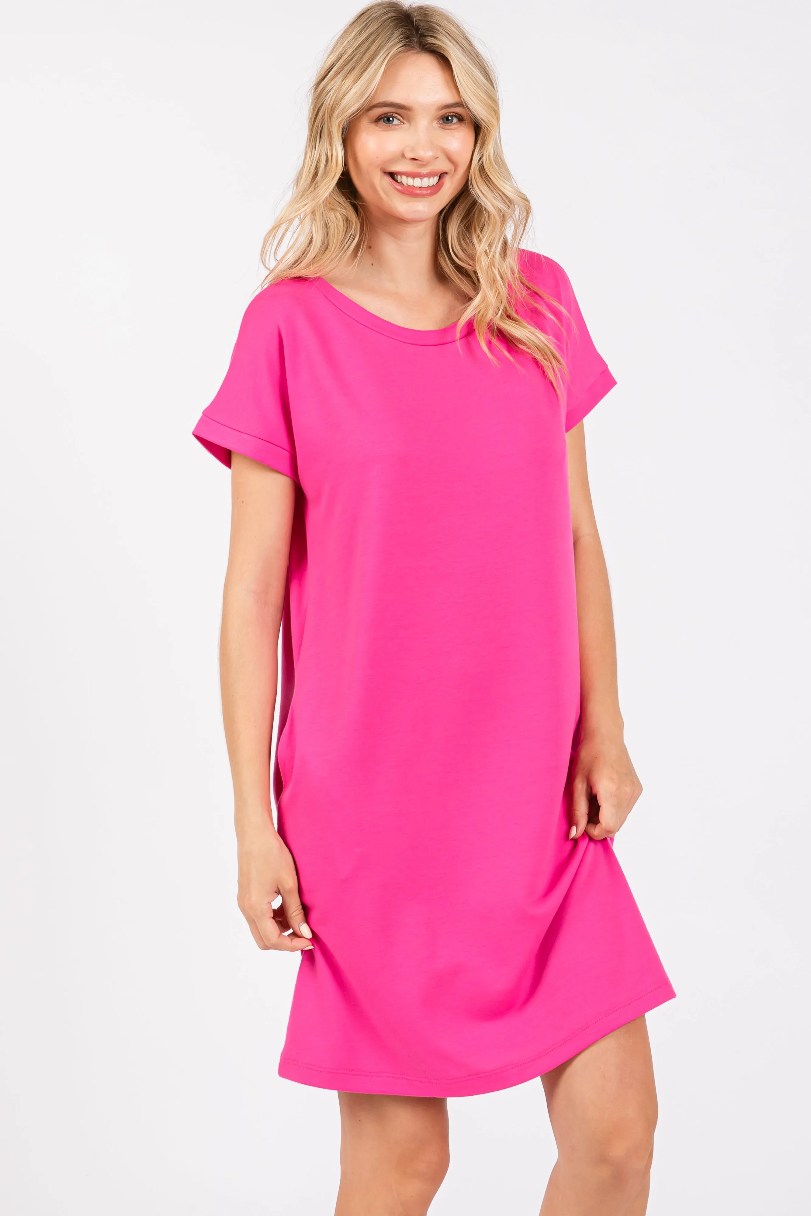 Hot Pink Short Sleeve T-Shirt Dress sold by Pinkblush product image thumbnail 2